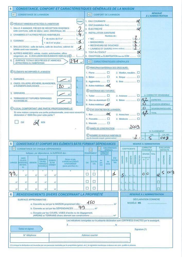 Déclaration modèle H1 rempli - Impôts locaux - locaux d'habitation