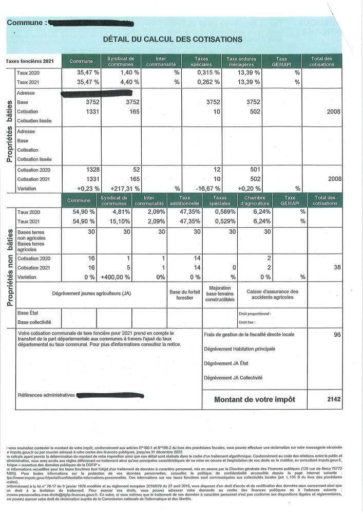 Exemple Taxe Foncière 2021