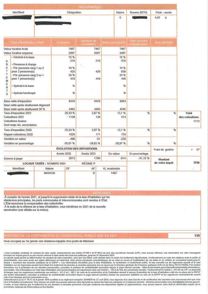 Taxe Habitation 2021