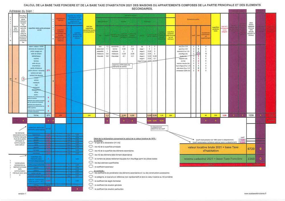 Calcul de la base taxe foncière et de la base taxe habitation 2021 des maisons