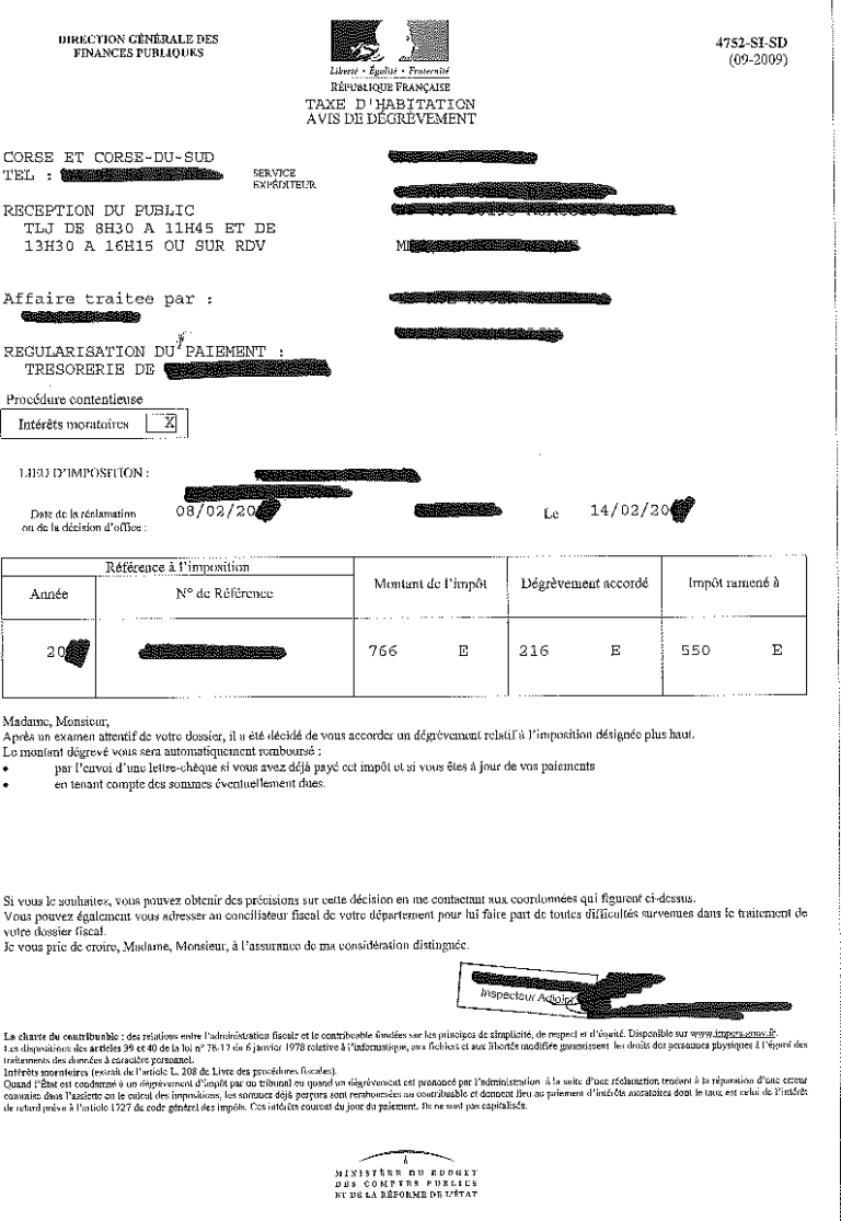 Dégrèvement Taxe Habitation