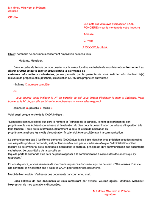 Imposition bien tiers - obtention fiche d'évaluation 6675M